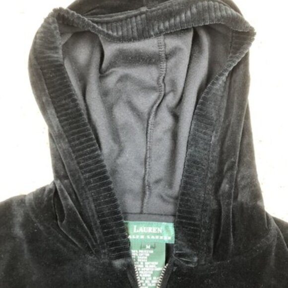 Lauren Ralph Lauren Womens Medium Black Full Zip Up Velour Knit Hooded Jacket - Picture 6 of 11